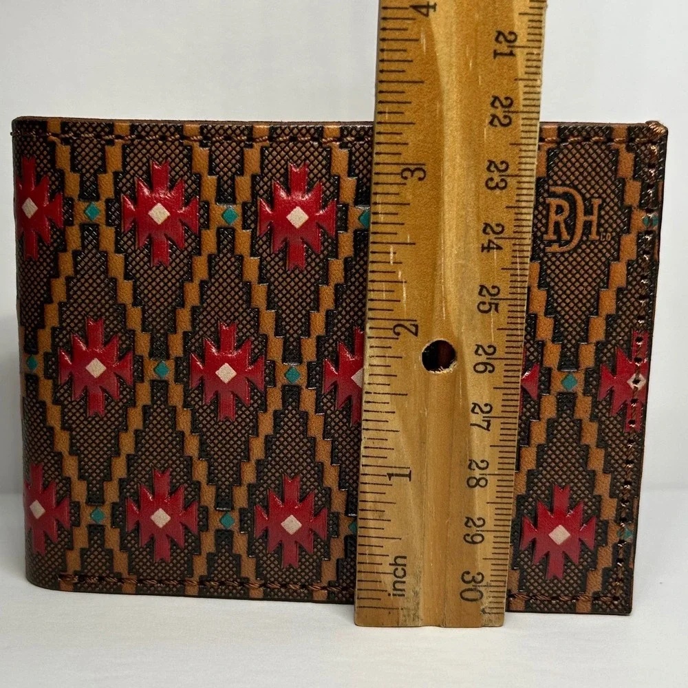 Red Dirt Hat Co. Bi-Fold Wallet Southwestern‎ Brown Leather Mens Brand New Aztec